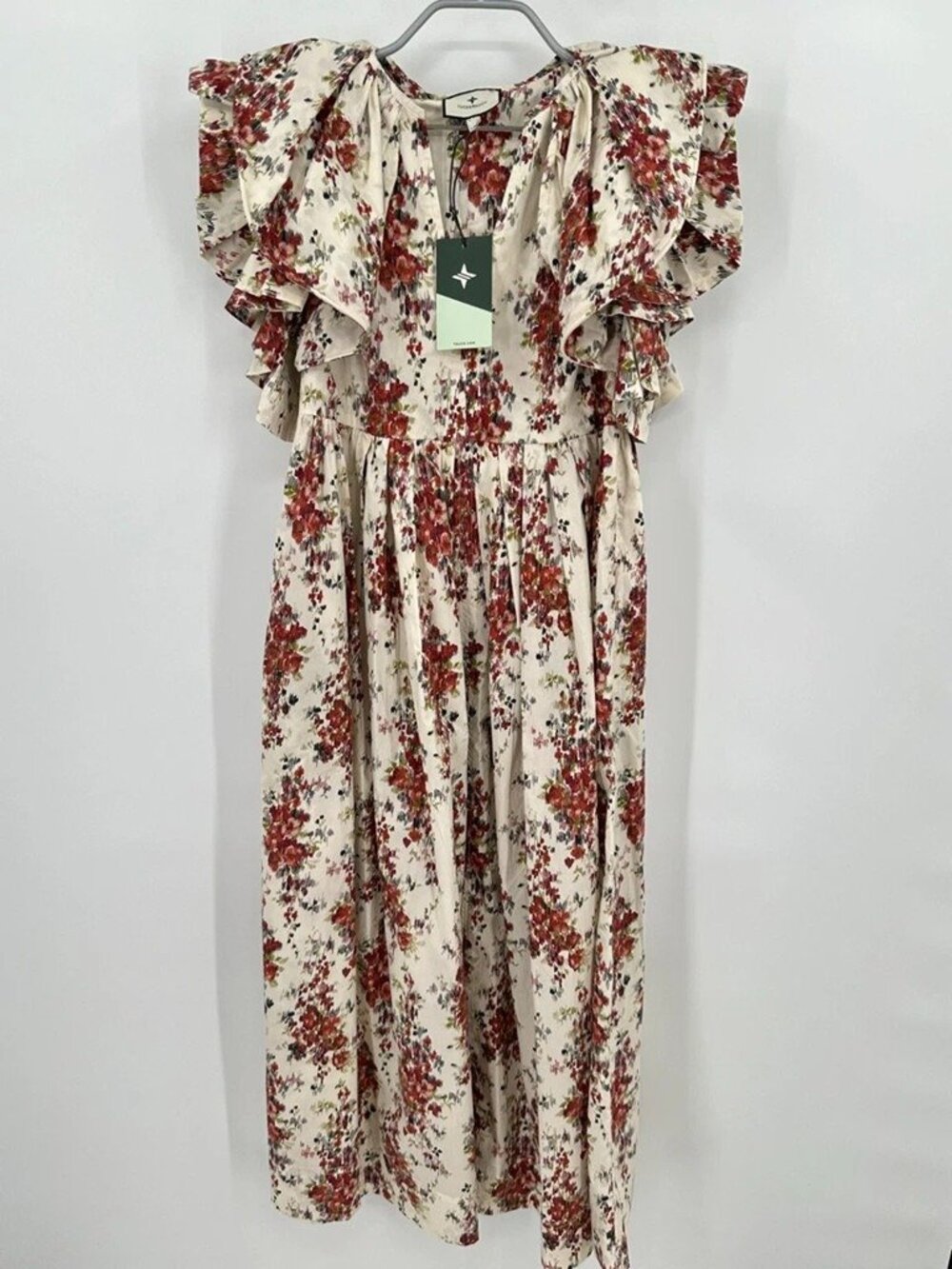 Tuckernuck Bouquet Mariana Maxi Dress L Cerise Falling Flowers Ruffle Sleeves